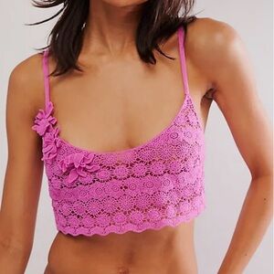 NWOT Free People Pink Gypset Crochet Lace Longline Bralette Cami Tank Top Size S